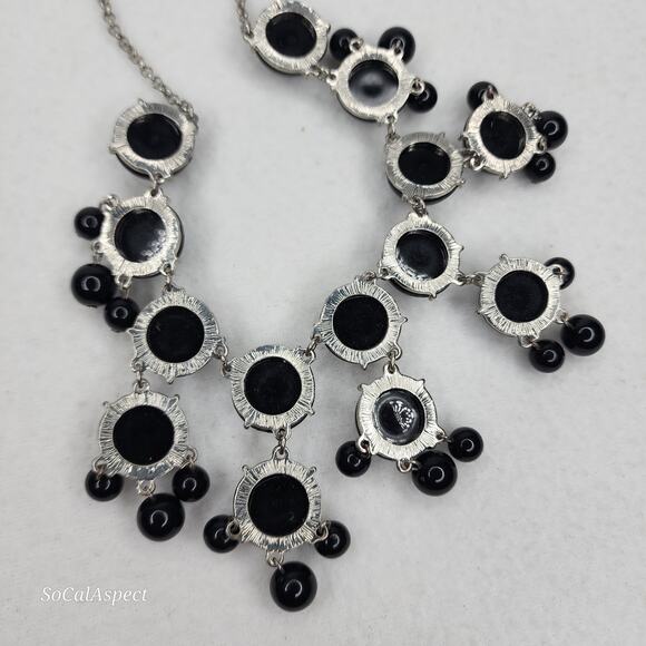 Claire's Black Bubble Necklace Bib Statement Signed Plastic Dangle Gunmetal - Picture 4 of 6